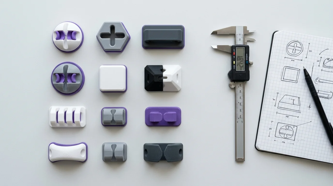 Doze variações de organizadores impressos em 3D desenvolvidas a partir de configurações no Fusion 360